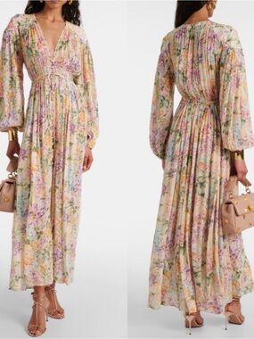 Zimmermann gathered floral-print silk-crepe maxi dress size 0/us size 4